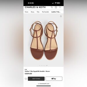 Leather T-Bar Espadrille Sandals - Brown